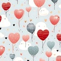 Cute whimsical valentine's day heart balloon card design pattern illustration wallpaper background