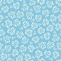 Cute white abstract hand-drawn daisis on blue background vector seamless pattern. Whimsical easter floral print.