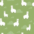 Cute White Alpacas on the Outdoor Farm Vector Illustration Pattern