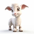 Playful White Baby Goat: 3d Digital Artwork In Disney Animation Style Royalty Free Stock Photo