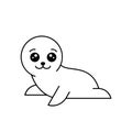 Cute white baby seal in kawaii style. Little smiling harp seal.