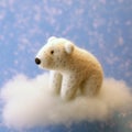 A felted figurine of a polar bear in the snow.