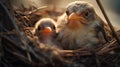 cute white bird sitting in nest with little babies generated by AI tool