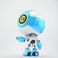 Cute white-blue robot toy, 3d rendering in back angle