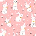 Cute white bunnies pattern on pink background