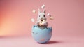 Cute White Bunny Peeking Out Of Blue Cracked Egg Surrounded By Marshmallows Royalty Free Stock Photo