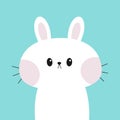 Cute white bunny rabbit hare. Funny face icon. Kawaii funny animal. Pink cheek. Happy Easter. Cartoon funny baby character. Kids