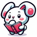 Cute White Bunny Reading a Red Book Royalty Free Stock Photo