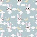 Cute white bunny on the sky seamless pattern Royalty Free Stock Photo