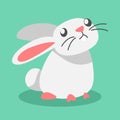 cute white bunny is sniffing. rabbit in flat cartoon style. graphic vector illustration.