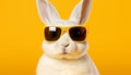 cute white bunny wearing sunglasses on bright solid color backgroundStudio shot with space for text Royalty Free Stock Photo