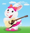 Cute White cartoon bunny playing acoustic guitar