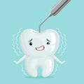 Cute white cartoon tooth character with dentist tool, childrens dentistry, dental care concept vector Illustration Royalty Free Stock Photo