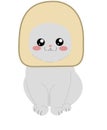 cute white cat with big black eyes with bread on his head sits on a white background Royalty Free Stock Photo