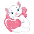 Cute white cat with heart. Valentine's Day