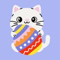 Cute White Cat Holding Colorful Easter Egg Royalty Free Stock Photo