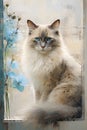 Cute white cat on a landscape background, pet wall art porter in style of abstract impressionism oil painting Royalty Free Stock Photo