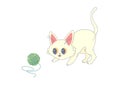 Cute white cat playing with a ball of thread, kawaii Royalty Free Stock Photo