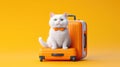 Cute white cat sitting in the suitcase. Sweet fluffy kitten is ready to travel. Generated AI.