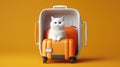 Cute white cat sitting in the suitcase. Sweet fluffy kitten is ready to travel. Generated AI.