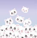 Cute white cats faces emoticons cartoon animals background Royalty Free Stock Photo