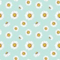 Cute white chamomile on a light blue background. Watercolor Abstract seamless pattern