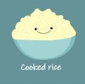 Cute white cooked rice cartoon vector. Thai food. Bowl, Bowl Hand Drawn Vector Illustration