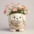 Cute White Dog Flowerpot - Handmade Glazed China Design Royalty Free Stock Photo