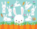 Cute White Easter Bunny Rabbit Vector Illustration