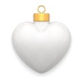 Cute white elegant Christmas tree toy ball heart shape golden expensive loop for hanging vector