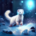 Cute white ferret in the winter forest. 3d rendering generative AI