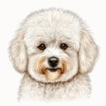 Cute white fluffy dog breed bichon portrait close-up, isolated on white,