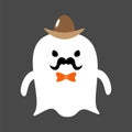 Cute white ghost wear hat and bow tie . Halloween cartoon character . Flat design . Vector Royalty Free Stock Photo
