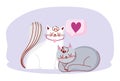 Cute white and gray cats pets domestic cartoon love