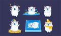 Cute White Guinea Pig Character Set, Funny Cavy in Different Situations Vector Illustration