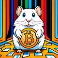 Cute white hamster with Bitcoin