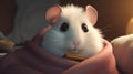 Cute white hamster in a red scarf. 3d rendering