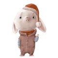 cute white hare character with christmas hat