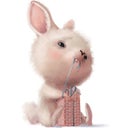 cute white hare character with present box