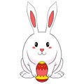 Cute white kawaii Easter bunny with Easter egg