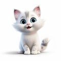 Pixar-style White Kitten 3d Art With Blue Eyes Royalty Free Stock Photo