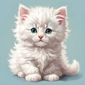 Cute white kitten with blue eyes on blue background Royalty Free Stock Photo