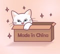 Cute white kitten in a box on a pink background