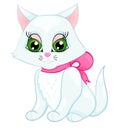 Cute white kitten with a pink bow on her neck Royalty Free Stock Photo