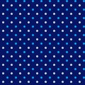 White red and light blue polka dots on dark blue background Modest simple abstract geometric seamless fabric pattern