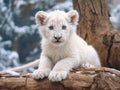 Cute white lion cub in Beograd zoo  Made With Generative AI illustration Royalty Free Stock Photo