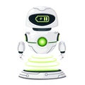 Cute white modern levitating robot charges at the docking station flat vector illustration isolated on white background Royalty Free Stock Photo