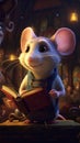 Cute white mouse with a book in his hands. 3d rendering Royalty Free Stock Photo