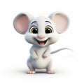 Cute White Mouse Cartoon: Pixar-style 3d Character On White Background