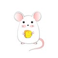 Cute white mouse with a piece of cheese isolated on white background. Vector illustration EPS 10 Royalty Free Stock Photo